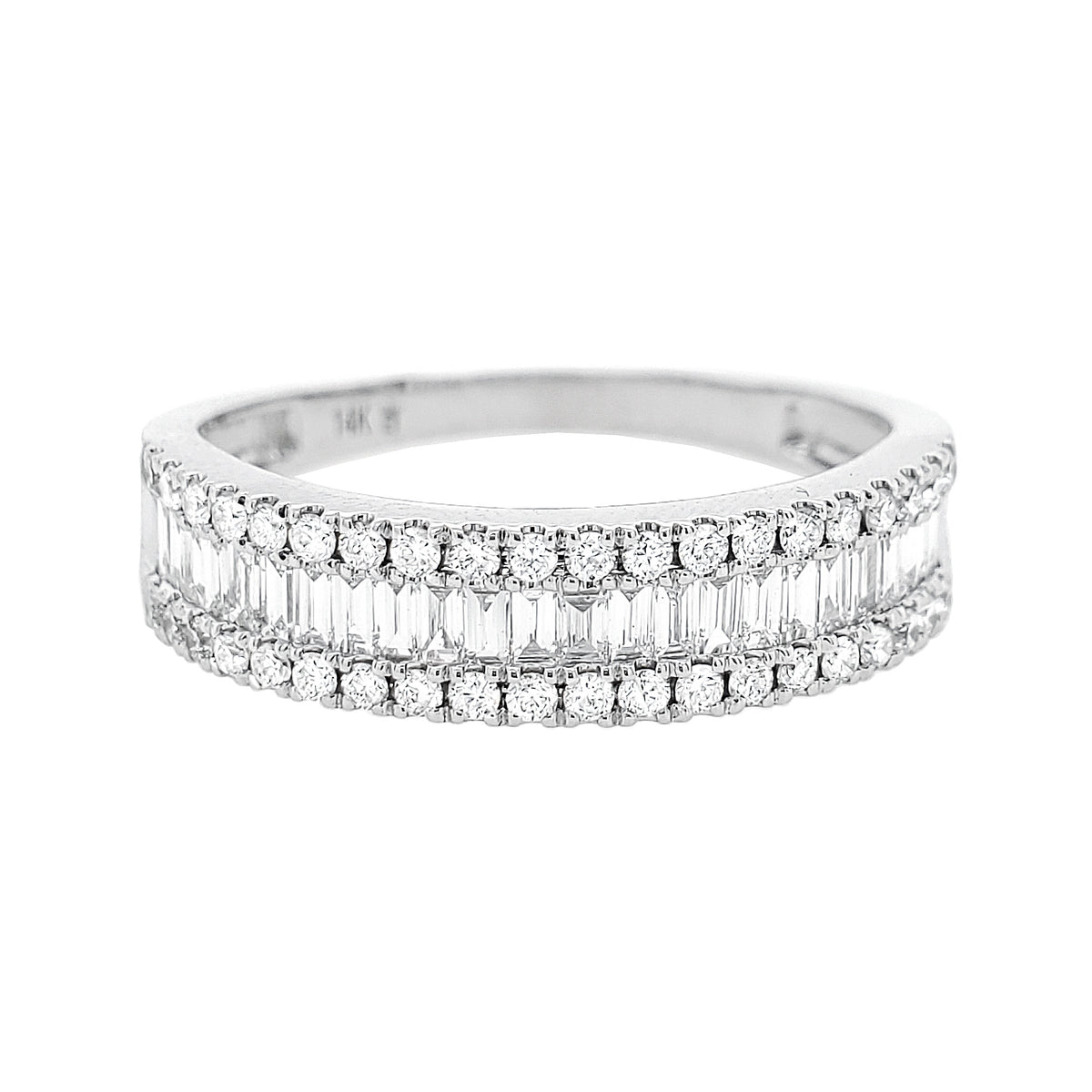14K Gold Baguette & Round Cut Diamond Band Ring | Anniversary Jewelry