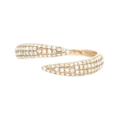 14K Yellow Gold Diamond Bypass Ring, Pavé Anniversary Gift