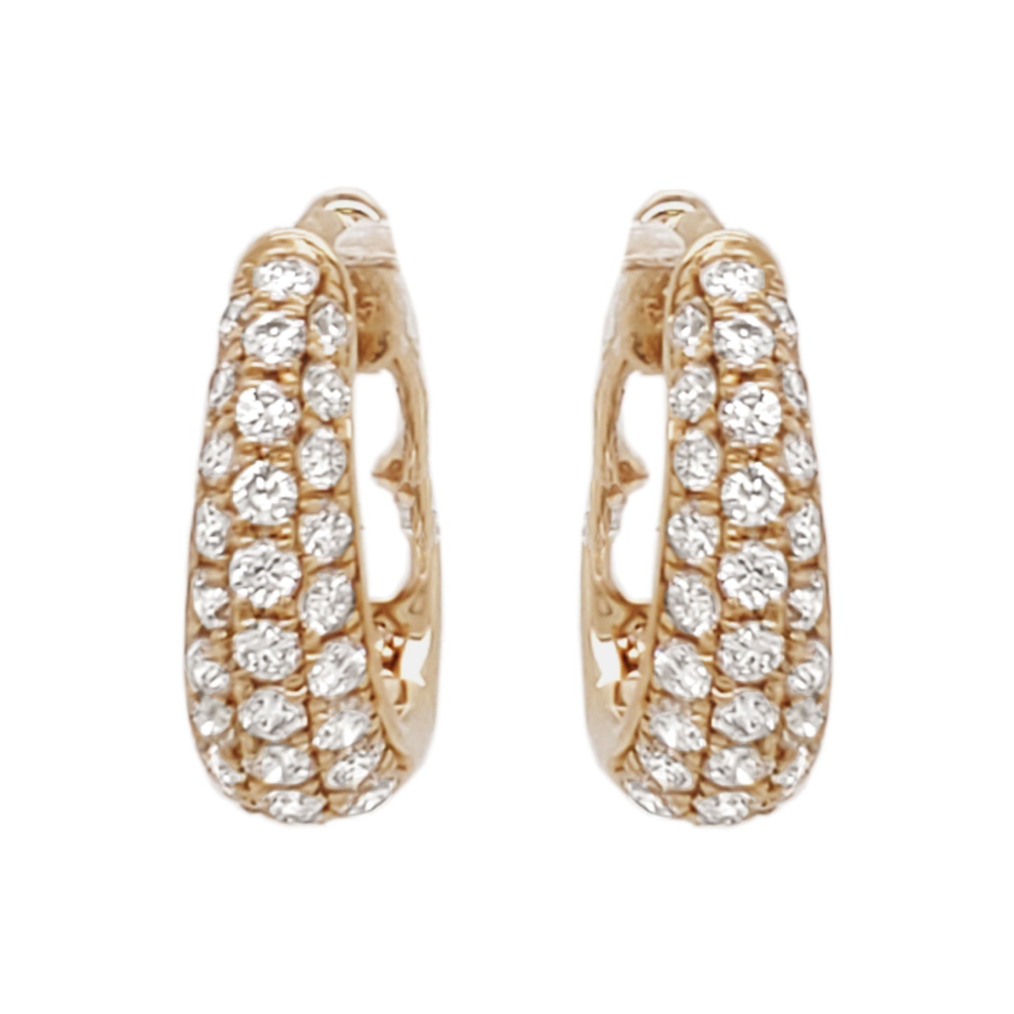 14K Yellow Gold Diamond Huggie Hoop Earrings, Pave Set Bridal Jewelry