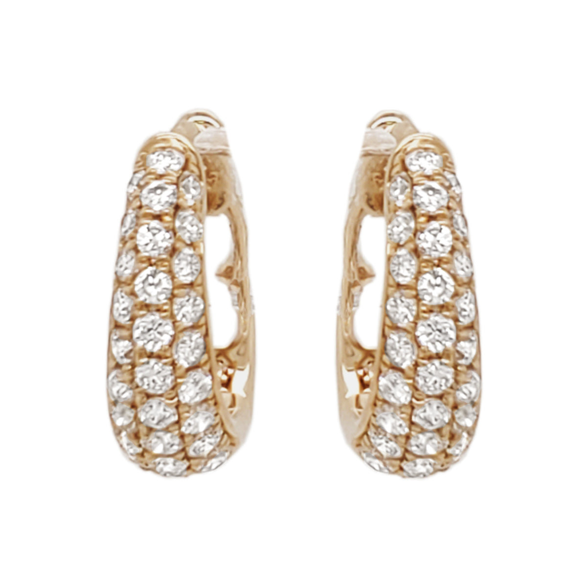 14K Yellow Gold Diamond Huggie Hoop Earrings, Pave Set Bridal Jewelry