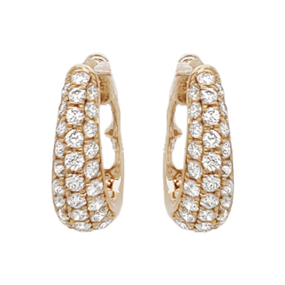 14K Yellow Gold Diamond Huggie Hoop Earrings, Pave Set Bridal Jewelry