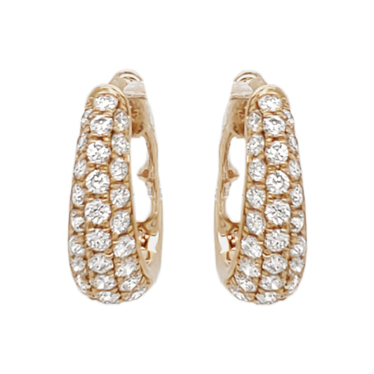14K Yellow Gold Diamond Huggie Hoop Earrings, Pave Set Bridal Jewelry
