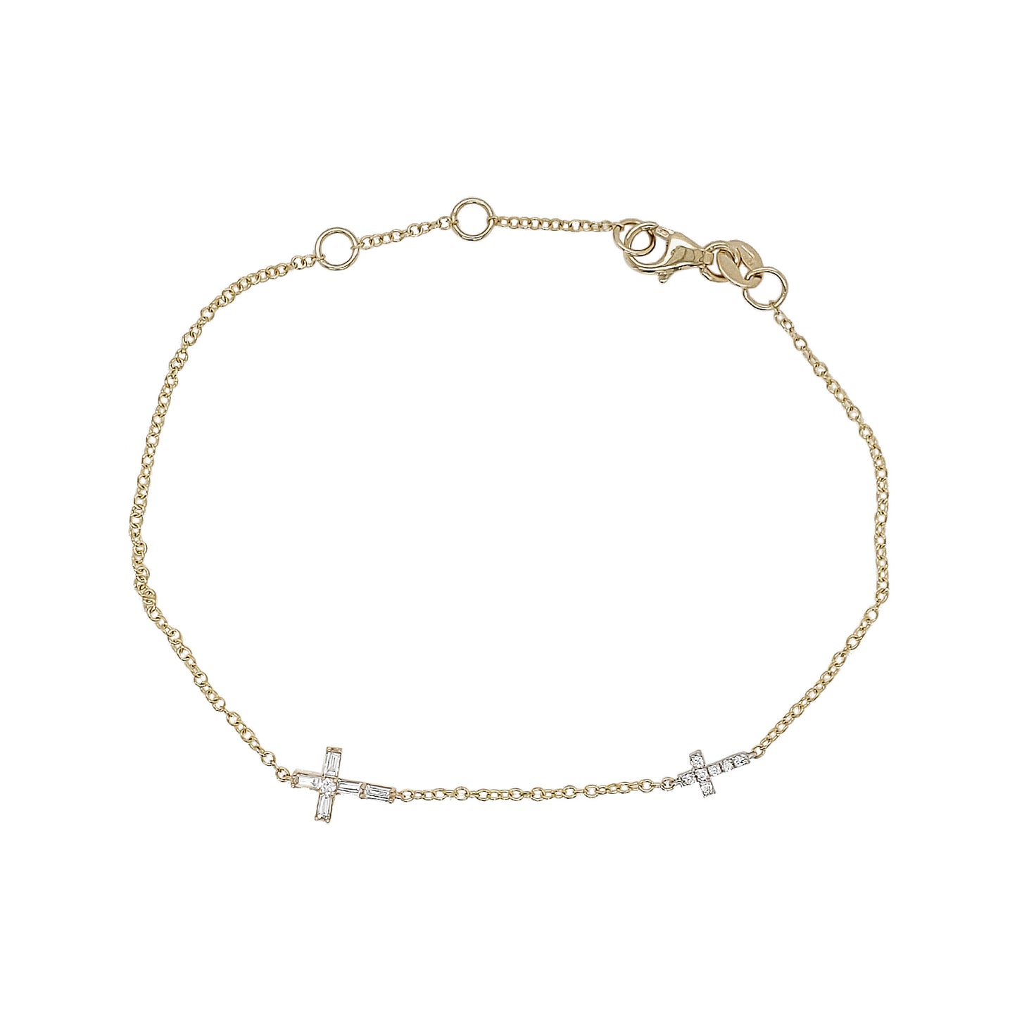 14K Gold Diamond Dual Cross Bracelet, Religious Jewelry Gift