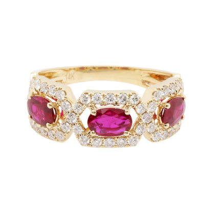 14K Gold Ruby Diamond Ring, Art Deco July Birthstone