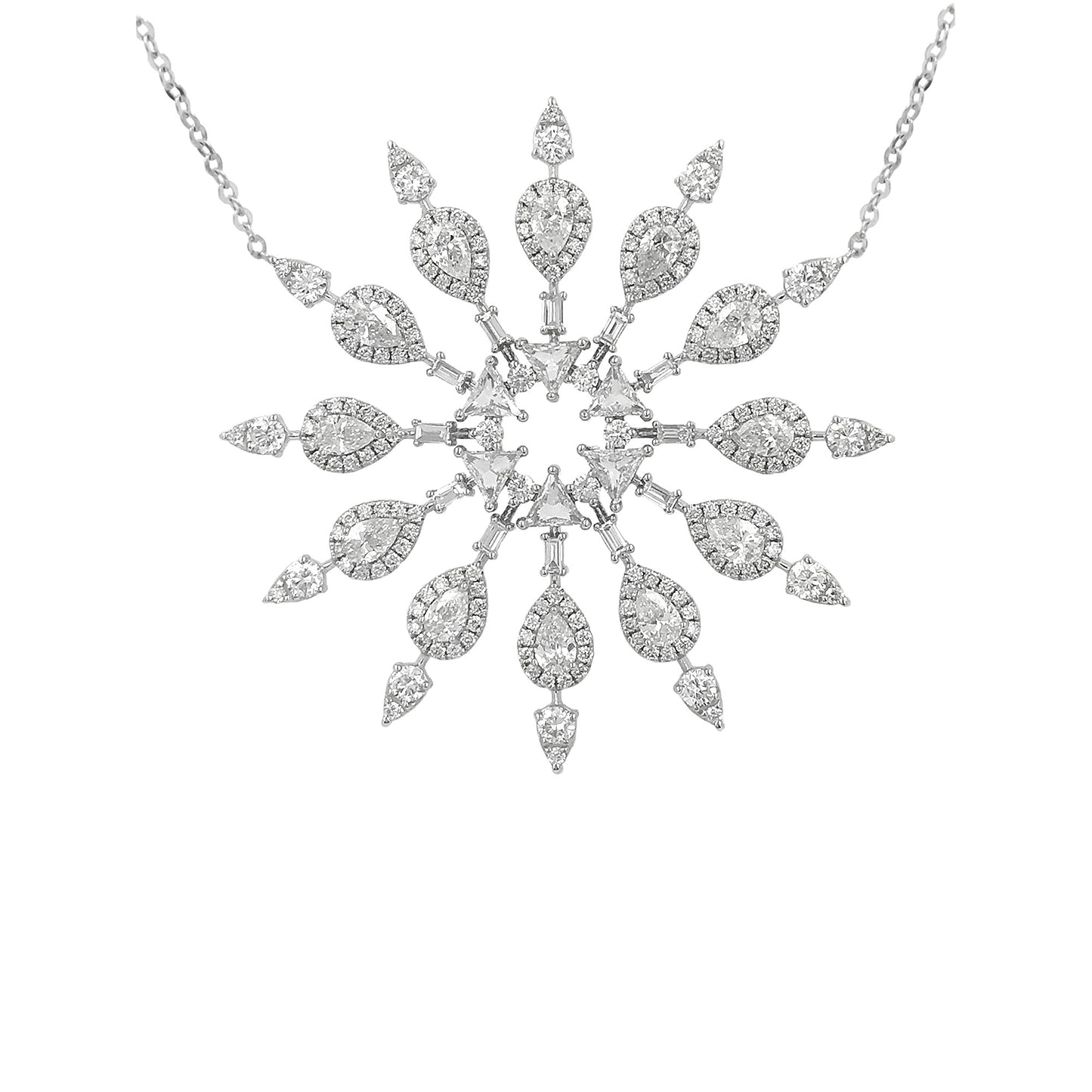 18K White Gold Snowflake Pendant 2 1/2CTW Real Diamond Starburst Necklace 18" Chain FG VVS Luxury Statement Jewelry Anniversary Gift for Her