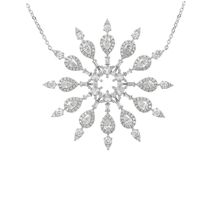 18K White Gold Snowflake Pendant 2 1/2CTW Real Diamond Starburst Necklace 18" Chain FG VVS Luxury Statement Jewelry Anniversary Gift for Her