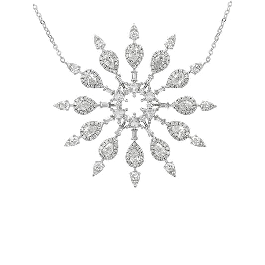 18K White Gold Snowflake Pendant 2 1/2CTW Real Diamond Starburst Necklace 18" Chain FG VVS Luxury Statement Jewelry Anniversary Gift for Her