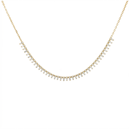 14K Yellow Gold Baguette Diamond Fringe Necklace 1 Carat Round Cluster Dainty Drop Pendant 18" Gold Chain Wedding Jewelry Graduation Gift