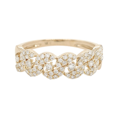 14K Gold Diamond Cuban Link Ring, Halfway Pave Curb Chain Band
