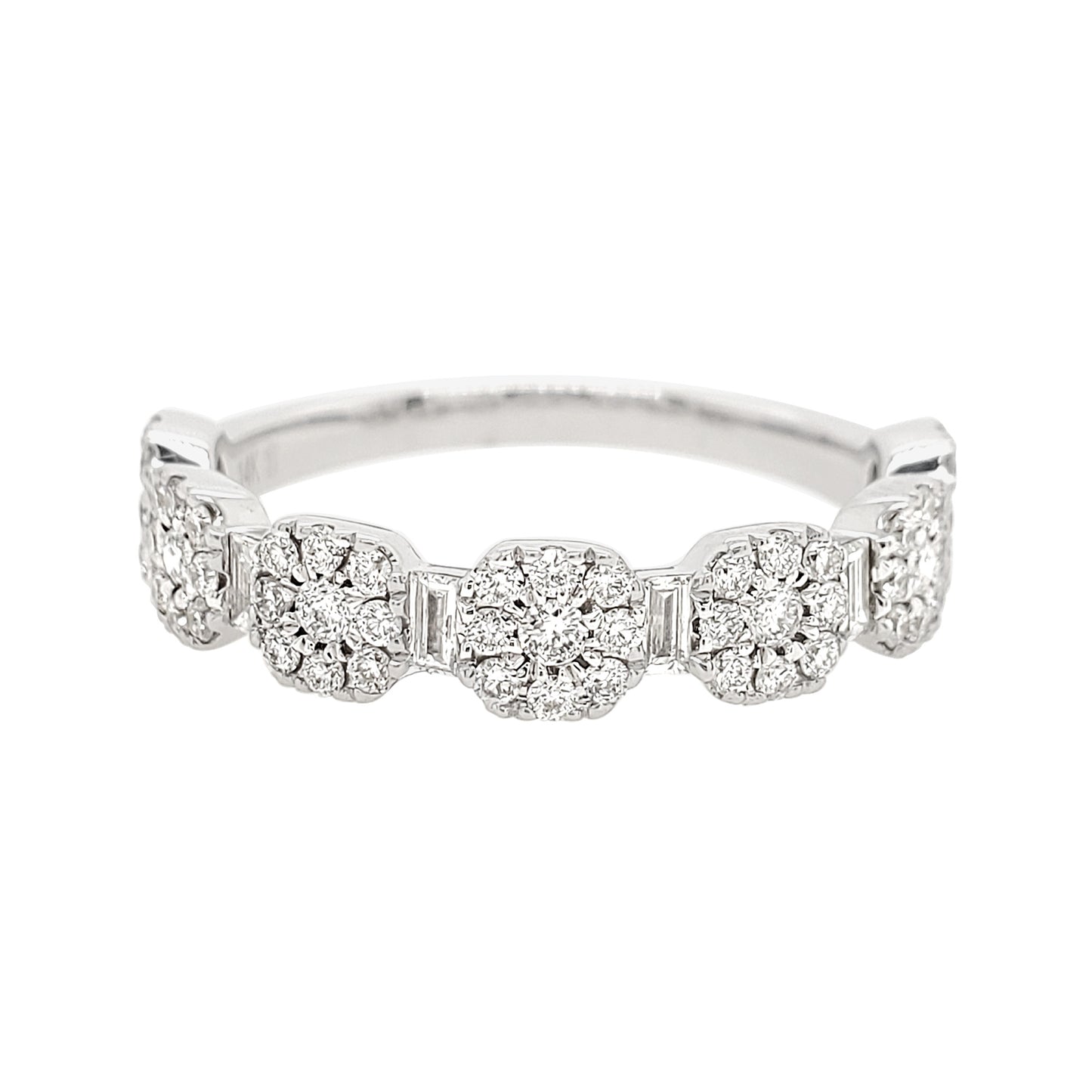 14K White Gold Diamond Cluster Ring, 3/5 CTW Anniversary Band