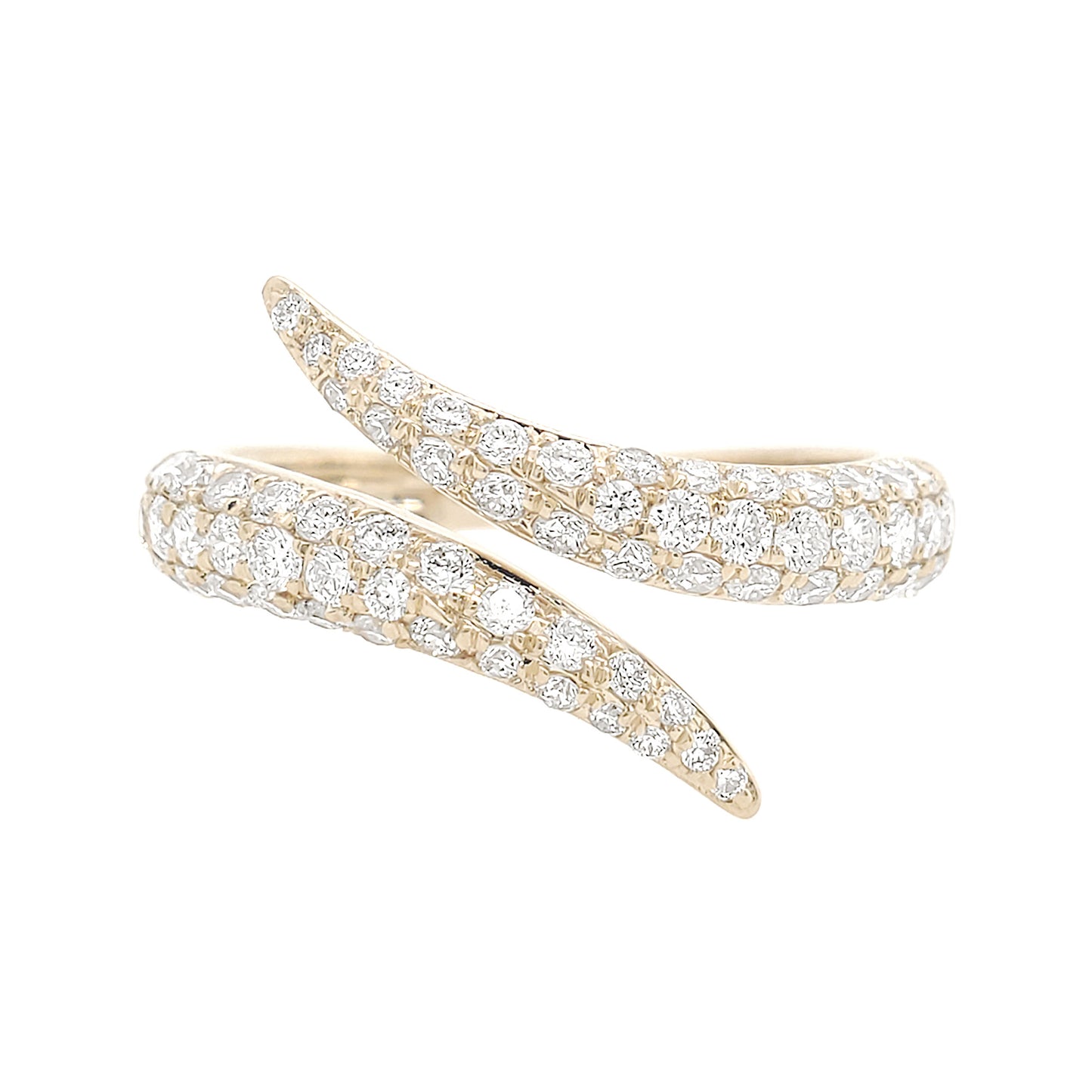 14K Gold Diamond Bypass Ring, Pavé Wrap Band, Anniversary Gift