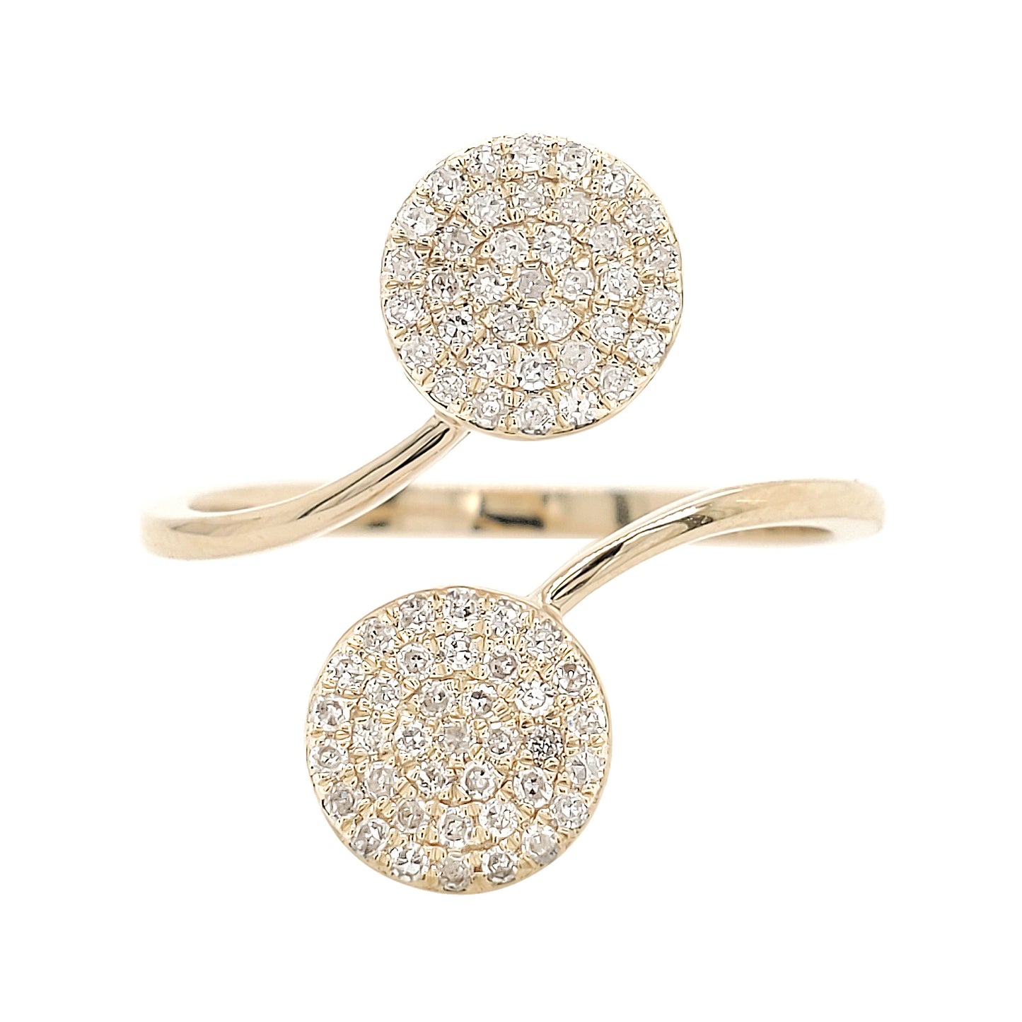 14K Gold Diamond Bypass Ring, Dual Circle Celestial Jewelry