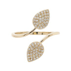 14K Gold Diamond Leaf Ring, Nature Inspired Bypass Ring
