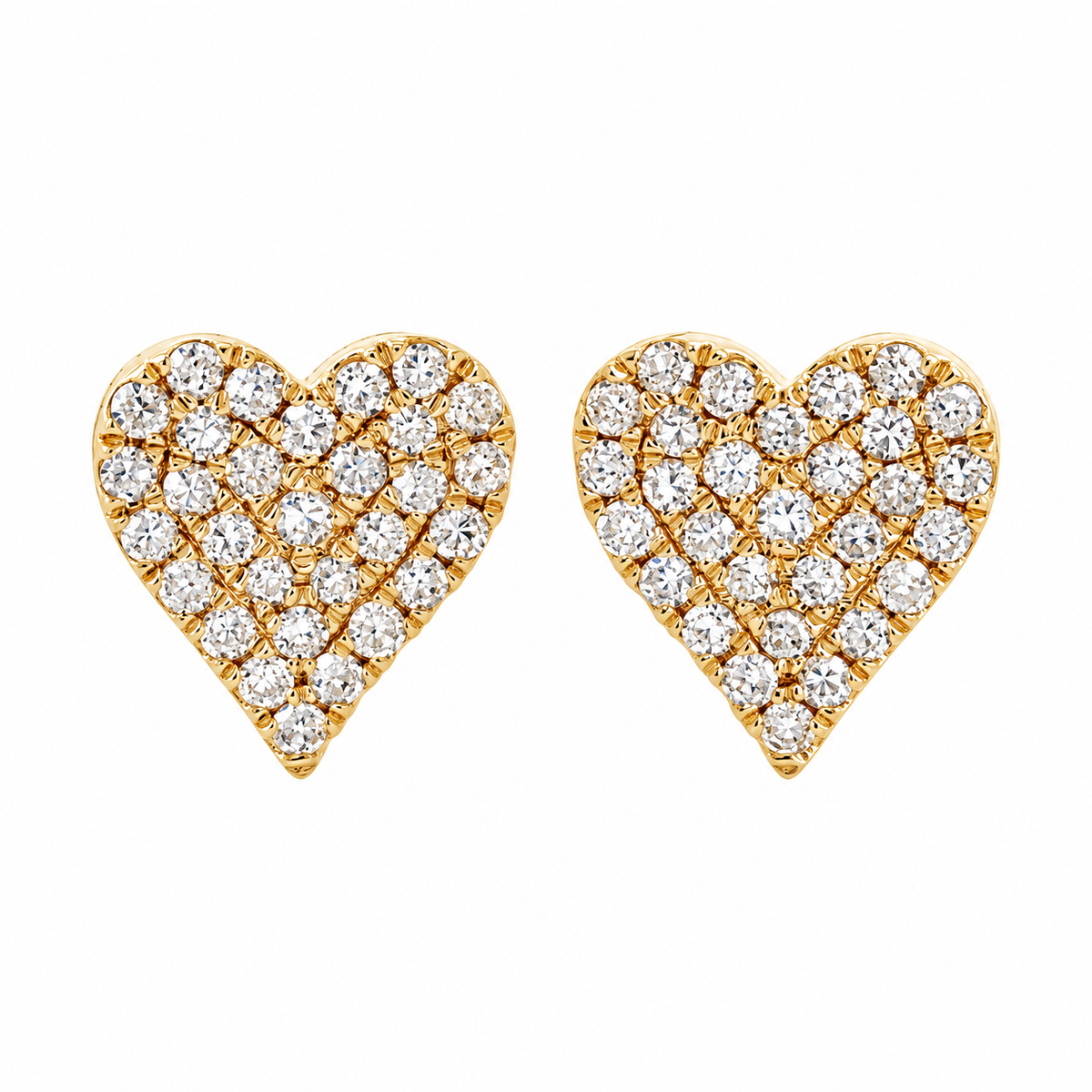 14K Gold Heart Stud Earrings with Natural Diamonds | 1/5 CTW