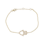 14K Yellow Gold Diamond Hamsa Bracelet, Hand of Fatima Talisman