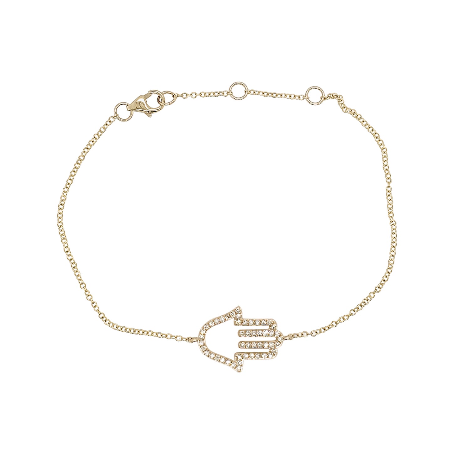 14K Yellow Gold Diamond Hamsa Bracelet, Hand of Fatima Talisman
