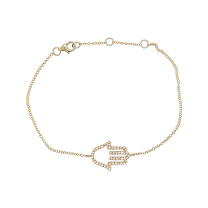 14K Yellow Gold Diamond Hamsa Bracelet, Hand of Fatima Talisman
