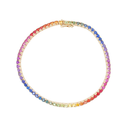 14K Gold Rainbow Sapphire Tennis Bracelet, Gemstone Link Chain