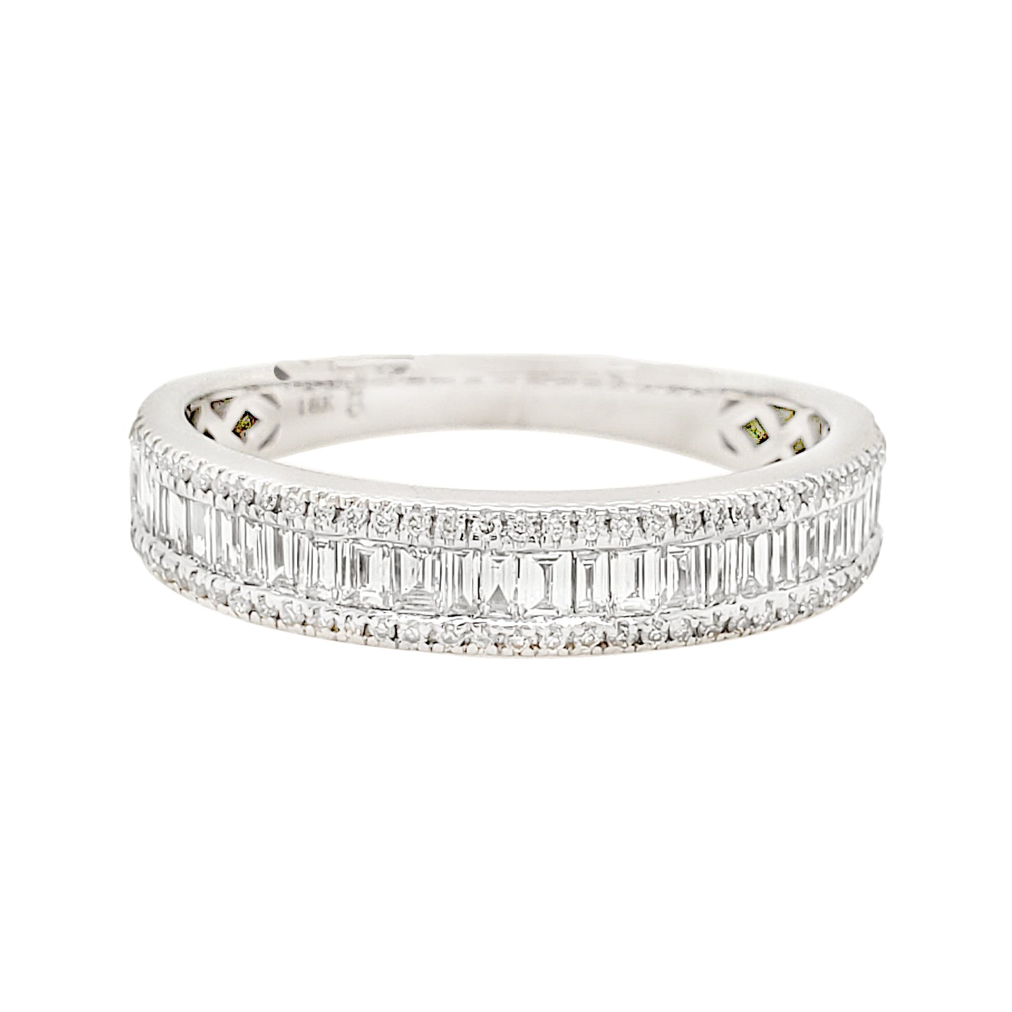 14K White Gold Diamond Band, Baguette & Round Stone, Art Deco Style