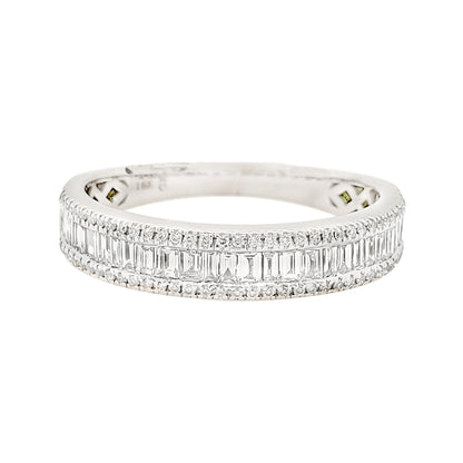 14K White Gold Diamond Band, Baguette & Round Stone, Art Deco Style