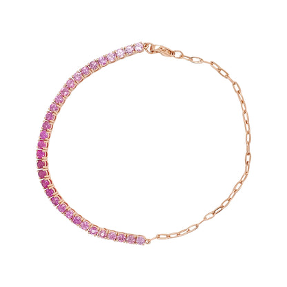 14K Rose Gold Pink Sapphire Tennis Bracelet, Paperclip Chain