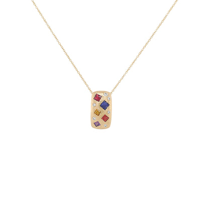 14K Gold Sapphire Diamond Pendant Necklace, Multicolor Gemstone, 18 Inch Chain