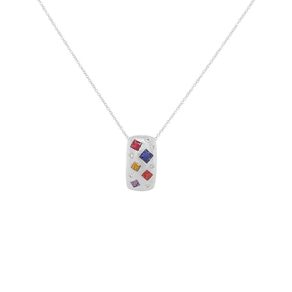 14K Gold Sapphire Diamond Pendant Necklace, Multicolor Gemstone, 18 Inch Chain