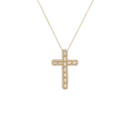 14K Gold Diamond Cross Pendant Necklace, Baguette & Round Cut, Religious Jewelry
