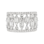 14K Gold Diamond Statement Ring, Baguette Round Cut, Art Deco Wide Band
