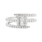 14K Gold Diamond Wrap Ring, Baguette Round Cluster, Anniversary Gift