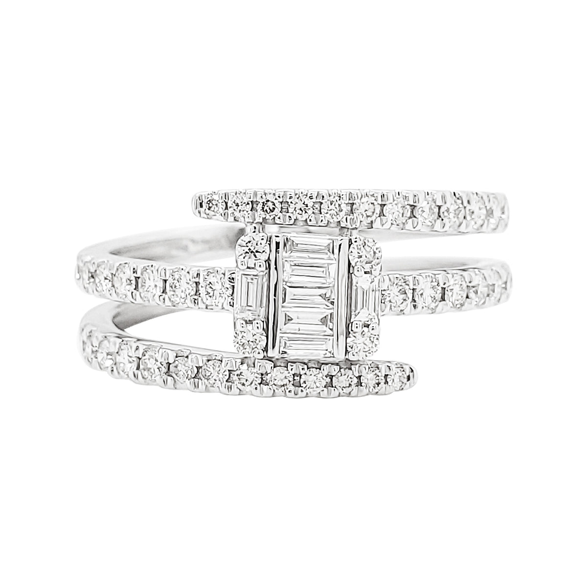 14K Gold Diamond Wrap Ring, Baguette Round Cluster, Anniversary Gift