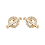 14K Solid Gold Diamond Toggle Earrings, Baguette Round Cluster Hoops