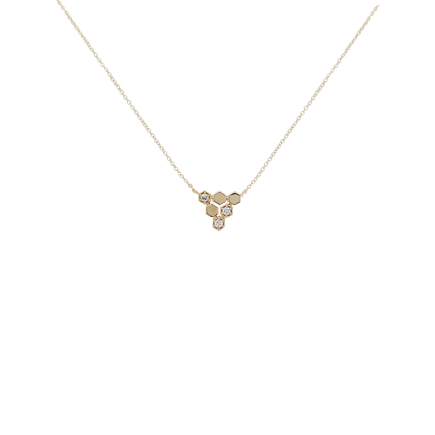 14K Gold Honeycomb Diamond Necklace, Geometric Bee Pendant