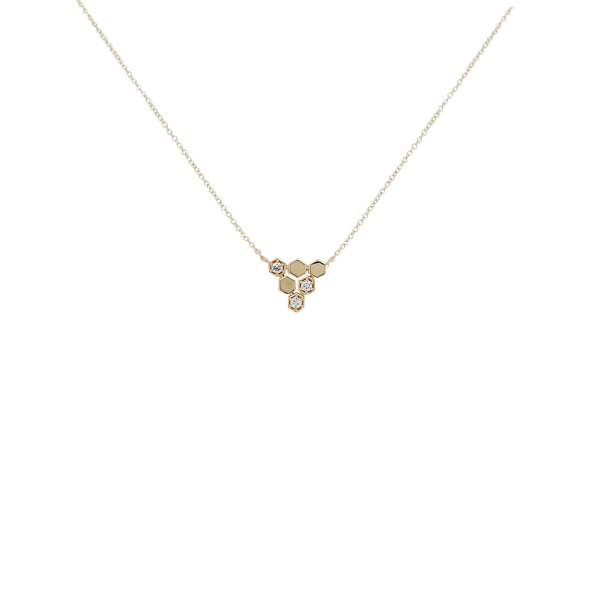 14K Gold Honeycomb Diamond Necklace, Geometric Bee Pendant