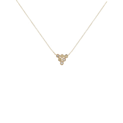 14K Gold Honeycomb Diamond Necklace, Geometric Bee Pendant
