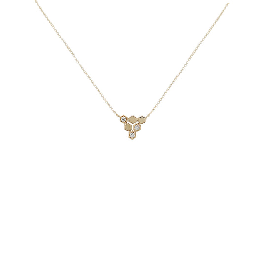 14K Gold Honeycomb Diamond Necklace, Geometric Bee Pendant