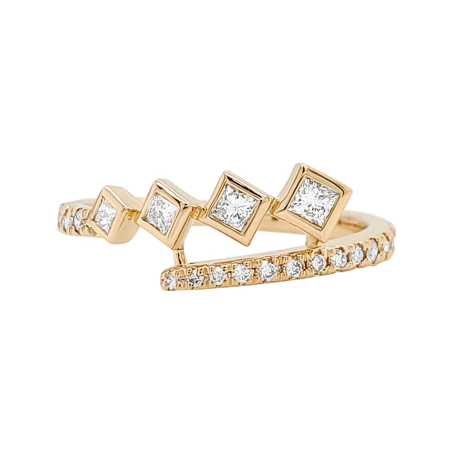 14K Gold Princess Cut Diamond Ring: Square Frame Stacking Band