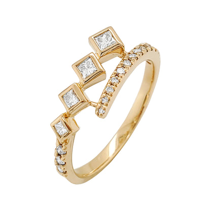14K Gold Princess Cut Diamond Ring: Square Frame Stacking Band