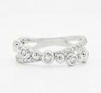 14K White Gold Diamond Crossover Ring, Bezel Set Pavé Band