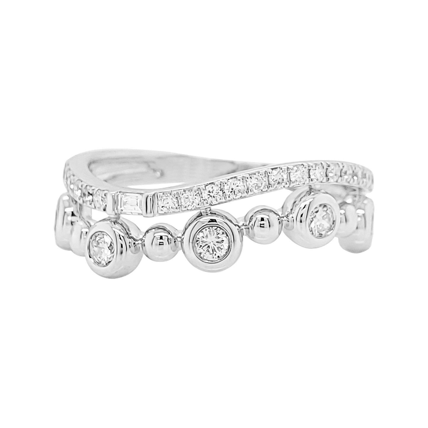 14K Gold Diamond Wavy Band Ring, Baguette & Round Cut, Anniversary Gift