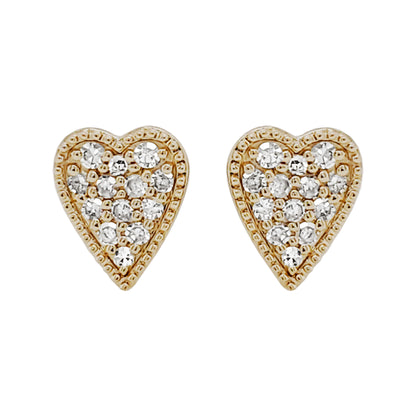 14K White Gold Diamond Heart Stud Earrings, Anniversary Gift