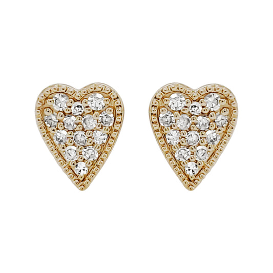14K White Gold Diamond Heart Stud Earrings, Anniversary Gift