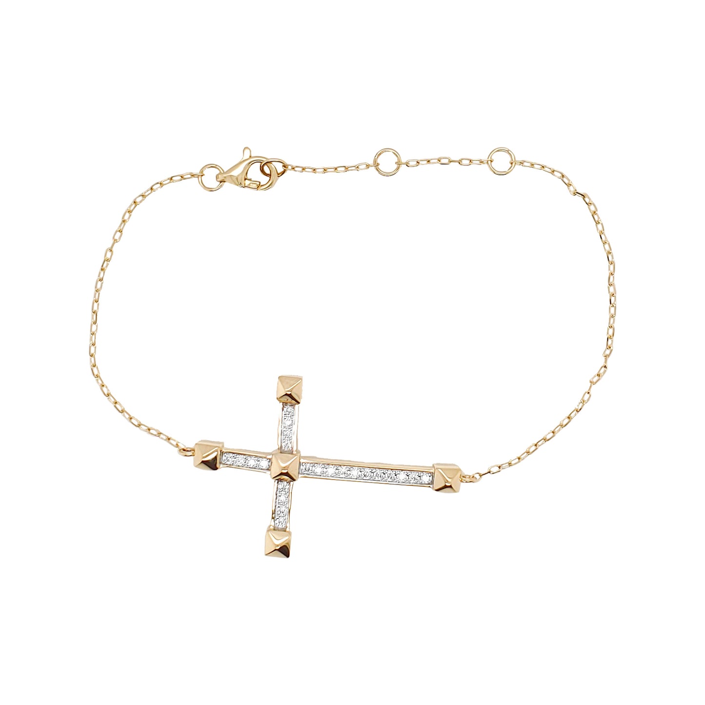 14K White Gold Diamond Cross Bracelet, Sideways Crucifix, Religious Jewelry