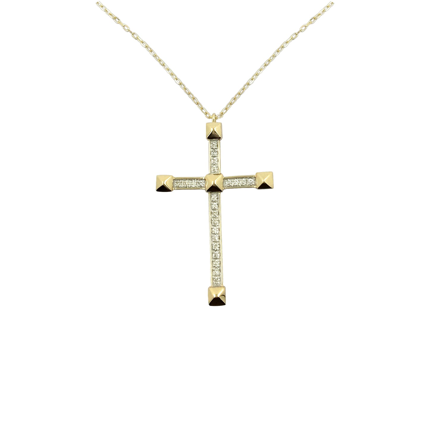 14K Solid Yellow Gold Holy Cross With Natural Diamond Pendant Necklace Christian Jewelry, Religious Gift For Women