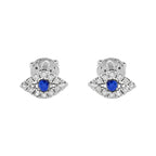 14K Gold Blue Sapphire Diamond Evil Eye Stud Earrings