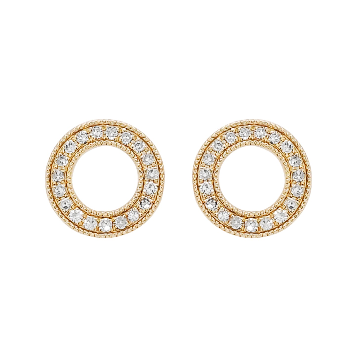 14K Gold Diamond Circle Stud Earrings, Pave Halo, Karma Jewelry