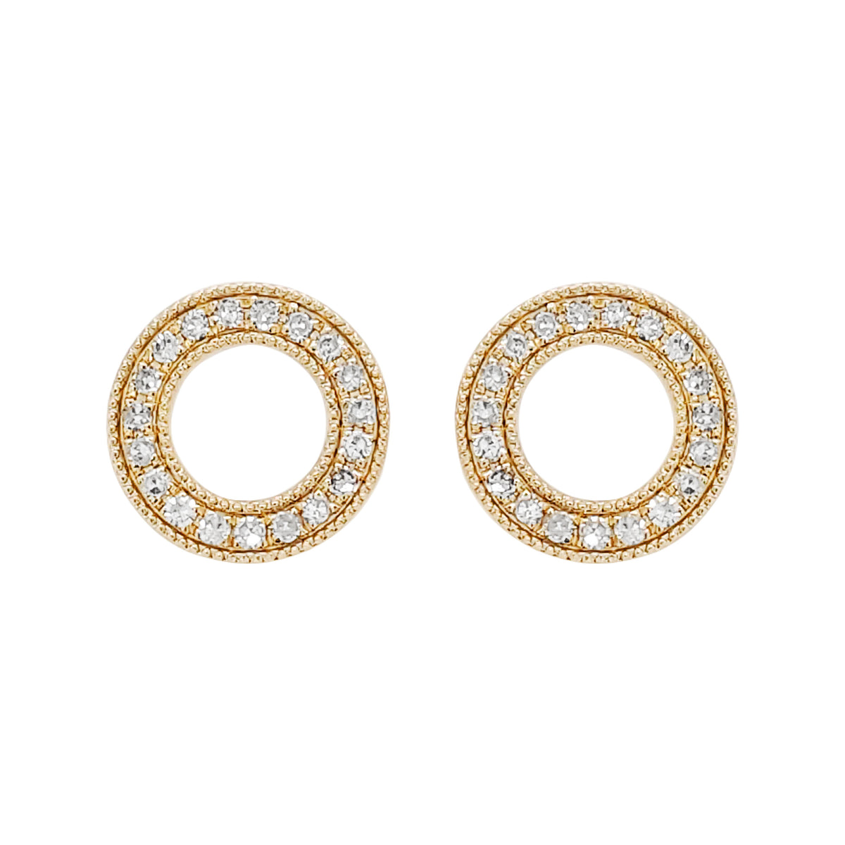 14K Gold Diamond Circle Stud Earrings, Pave Halo, Karma Jewelry