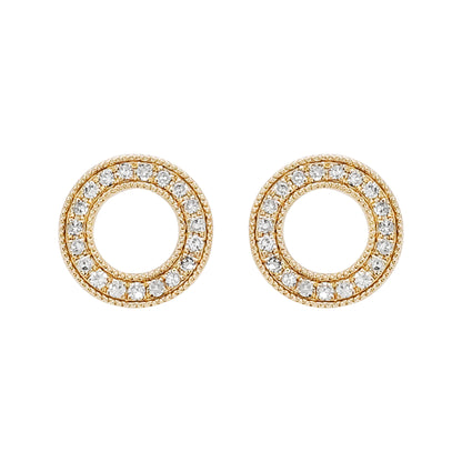 14K Gold Diamond Circle Stud Earrings, Pave Halo, Karma Jewelry
