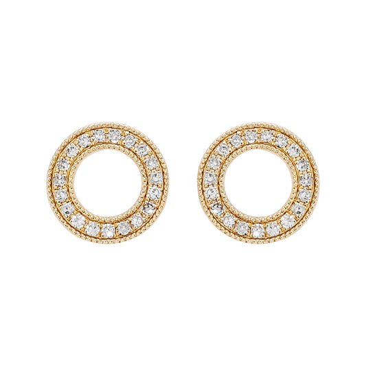 14K Gold Diamond Circle Stud Earrings, Pave Halo, Karma Jewelry
