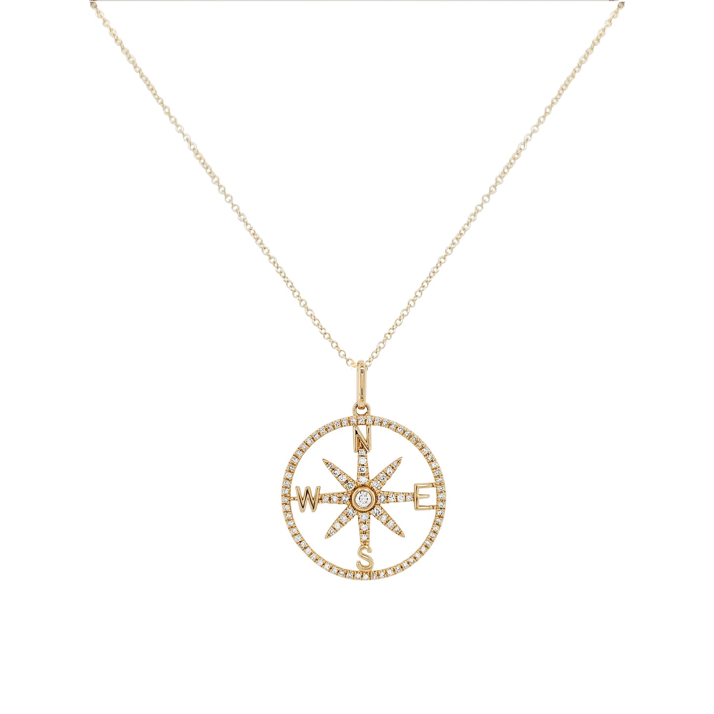 14K Gold Diamond Compass Necklace, Celestial Medallion, Nautical Jewelry